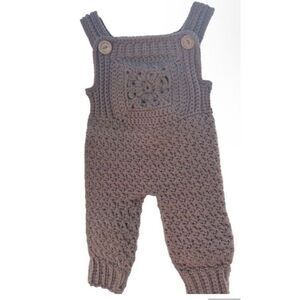 Handmade Crocheted Long Brownstone Brown Baby Overalls Size Newborn